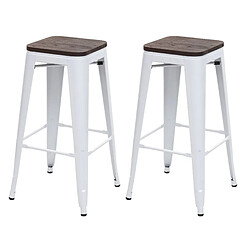 Decoshop26 Lot de 2 tabourets de bar style industriel factory en métal blanc assise en bois 04_0000485