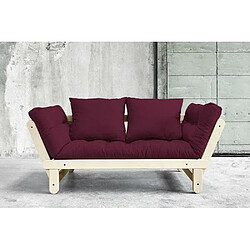 Inside 75 Banquette méridienne futon BEAT pin naturel tissu bordeaux couchage 75x200 cm. pas cher