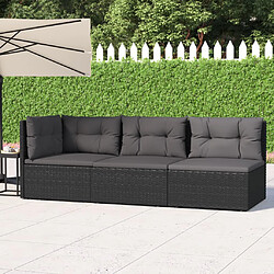 vidaXL Salon de jardin 3 pcs avec coussins Noir Résine tressée