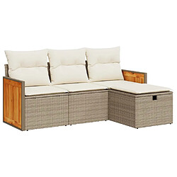 vidaXL Salon de jardin avec coussins 4 pcs beige résine tressée