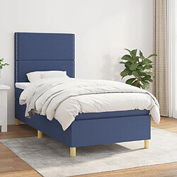 vidaXL Sommier à lattes de lit avec matelas Bleu 90x190 cm Tissu