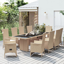 vidaXL Ensemble à manger de jardin et coussins 11 pcs beige poly rotin