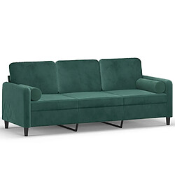 Maison Chic Canapé 3 places avec oreillers,Sofa de Salon,Canapé droit vert foncé 180 cm velours -GKD870783