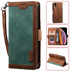 Etui en PU style d'épissage vintage avec support vert pour votre Apple iPhone XR 6.1 pouces