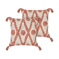 Beliani Lot de 2 coussins HICKORY Coton 45 x 45 cm Géométrique Touffeté Orange