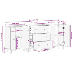 vidaXL Armoires latérales 3pcs noir 60x33x75cm bois massif de manguier pas cher