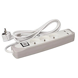 Perel Prise à broche de terre 3 voies avec 2 ports USB Gris et blanc