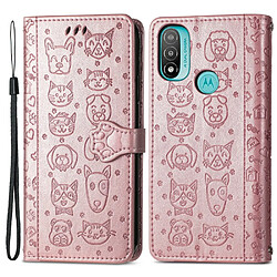 Etui en PU antichoc, fermoir aimanté, motif chat et chien avec support or rose pour votre Motorola Moto E20 