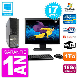 PC Dell 7020 SFF Ecran 19" Intel i7-4770 RAM 16Go Disque 1To Graveur DVD Wifi W7 - Occasion