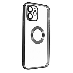 Avizar Coque iPhone 12 Souple Bloc Caméra Couvert Transparent Contour Noir Chromé