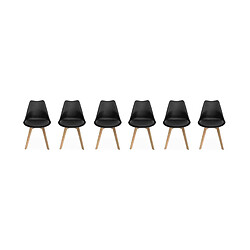 Lot de 6 chaises scandinaves noires pieds bois | sweeek Lot de 6 chaises scandinaves. pieds bois de hêtre. chaises 1 place. noirs