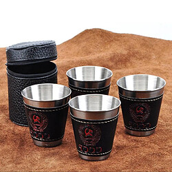 Wewoo 8 PCS / 2 Set 70ml Camping en plein air Vaisselle Voyage Tasses Set Pique-nique Fournitures Acier Inoxydable Vin Bière Tasse Whisky Cuir PU