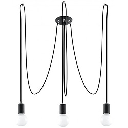 Luminaire Center Suspension EDISON acier/corde en textile noir 3 ampoules