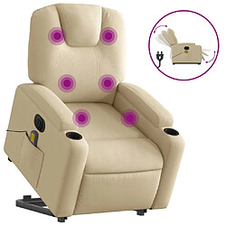 vidaXL Fauteuil inclinable de massage électrique Crème Tissu