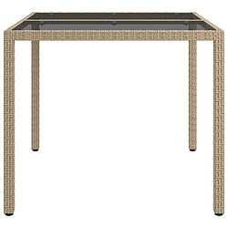 Avis vidaXL Table de jardin 90x90x75cm Verre trempé et résine tressée Beige