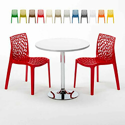 Grand Soleil Table Ronde et 2 Chaises Colorées Set In