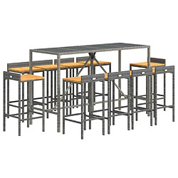 Avis Maison Chic Table de bar et chaises d'extérieur 11 pcs,Ensemble de bar de jardin pour relax gris poly rotin/bois massif acacia -GKD493425