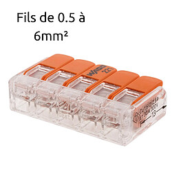 Lot de 3 bornes de raccordement S221 Compact - Connexion rapide - 5 conducteurs avec leviers 6mm² - orange - Wago