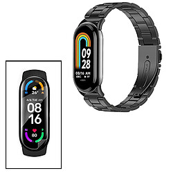 PHONECARE Kit Bracelet Acier Stainless Lux + Outil + Film Protectora D'écran Gel Full Cover pour Xiaomi Mi Band 8 - Noir