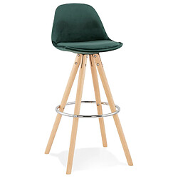 Alterego Tabouret de bar 'SPIRIT' en velours vert et pieds en bois naturel