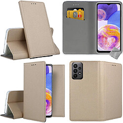 Htdmobiles Housse pour Samsung Galaxy A23 4G / 5G - etui coque pochette portefeuille + verre trempe - OR MAGNET