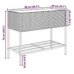 vidaXL Jardinière avec étagère gris résine tressée pas cher