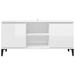 Acheter vidaXL Meuble TV avec pieds en métal Blanc brillant 103,5x35x50 cm