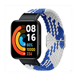 Bracelet en nylon tressé, élastique avec connecteur, bleu/blanc pour votre Xiaomi Redmi Watch 2