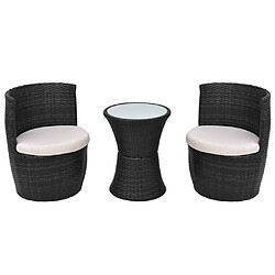 vidaXL Mobilier de bistro 3 pcs avec coussins Résine tressée Noir