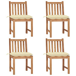 vidaXL Chaises de jardin lot de 4 avec coussins Bois de teck massif