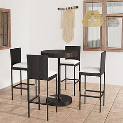 Maison Chic Ensemble de bar de jardin 5 pcs et coussins,Table + chaises + coussins de jardin Résine tressée Noir -GKD335559