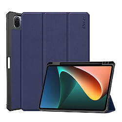 Enkay Etui en PU anti-chute, avec support à trois volets et porte-stylo bleu foncé pour votre Xiaomi Pad 5/5 Pro