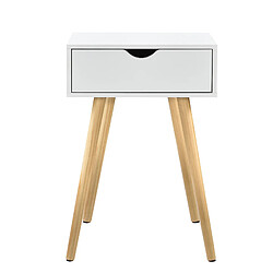 Helloshop26 Table de nuit chevet avec tiroir commode meuble de rangement pieds de table en pin 60 cm blanc 03_0003141