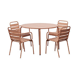 Mes Ensemble table jardin 110 cm + 4 fauteuils en métal terracotta - BACA