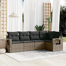 Maison Chic Salon de jardin 5 pcs avec coussins | Ensemble de Table et chaises | Mobilier d'Extérieur gris résine tressée -GKD60031