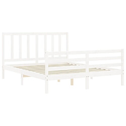 Maison Chic Lit adulte - Cadre Structure de lit avec tête de lit Contemporain blanc 160x200 cm bois massif -MN28141 pas cher