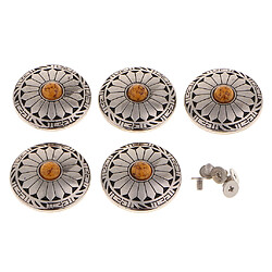 Avis 5pcs boutons floraux rondes turquoise à visser pour sacoche portefeuille orange