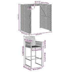 vidaXL Ensemble de bar de jardin 3 pcs sans coussins gris poly rotin pas cher