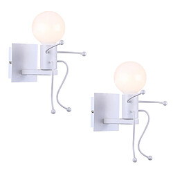 Stoex 2x Créatifs Applique Murale Simple Homme Poupée De Mode E27 Blanc ,Lampe de Mur Petit Gens Fer Métal pour Cuisine Restaurant Bar Chambre à Coucher Café