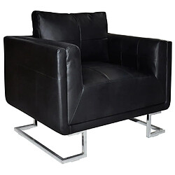 vidaXL Fauteuil cube avec pieds chromés Noir Similicuir