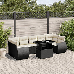 vidaXL Salon de jardin 8 pcs avec coussins noir résine tressée