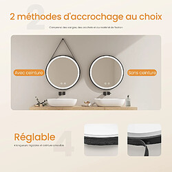 Acheter EMKE Miroir lumineux salle de bain rond diamètre 70cm cadre noir avec lanière réglable, Miroir LED avec Interrupteur Tactile, Anti-buée, Miroir avec éclairage Lumière Froide