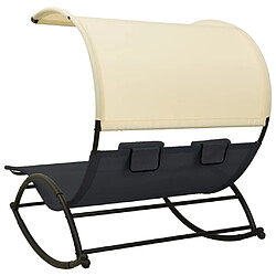 Acheter Helloshop26 Transat chaise longue bain de soleil lit de jardin terrasse meuble d'extérieur double avec auvent textilène noir et crème 02_0012723