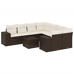 vidaXL Salon de jardin avec coussins 9 pcs marron résine tressée