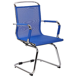 Decoshop26 Chaise fauteuil de bureau sans roulettes piétement luge en métal chromé assise en tissu maille bleu 10_0003259