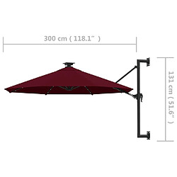 vidaXL Parasol mural de jardin avec LED 300 cm bordeaux pas cher