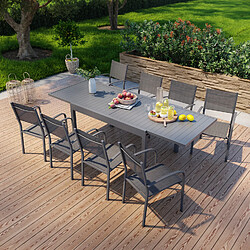 Avril Paris Table de jardin extensible en aluminium 270cm + 8 fauteuils empilables textilène anthracite - MILO 8 