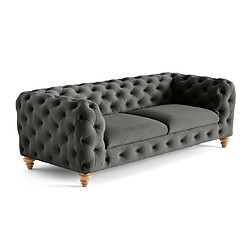 Lisa Design Walter - canapé 3 places chesterfield en velours - pieds bois Walter - canapé 3 places chesterfield en velours - pieds bois - Gris