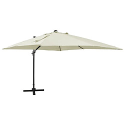 Helloshop26 Parasol meuble de jardin déporté avec mât et lumières led 300 cm sable 02_0008533