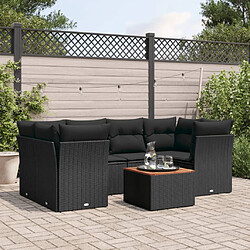 vidaXL Salon de jardin 7 pcs avec coussins noir résine tressée